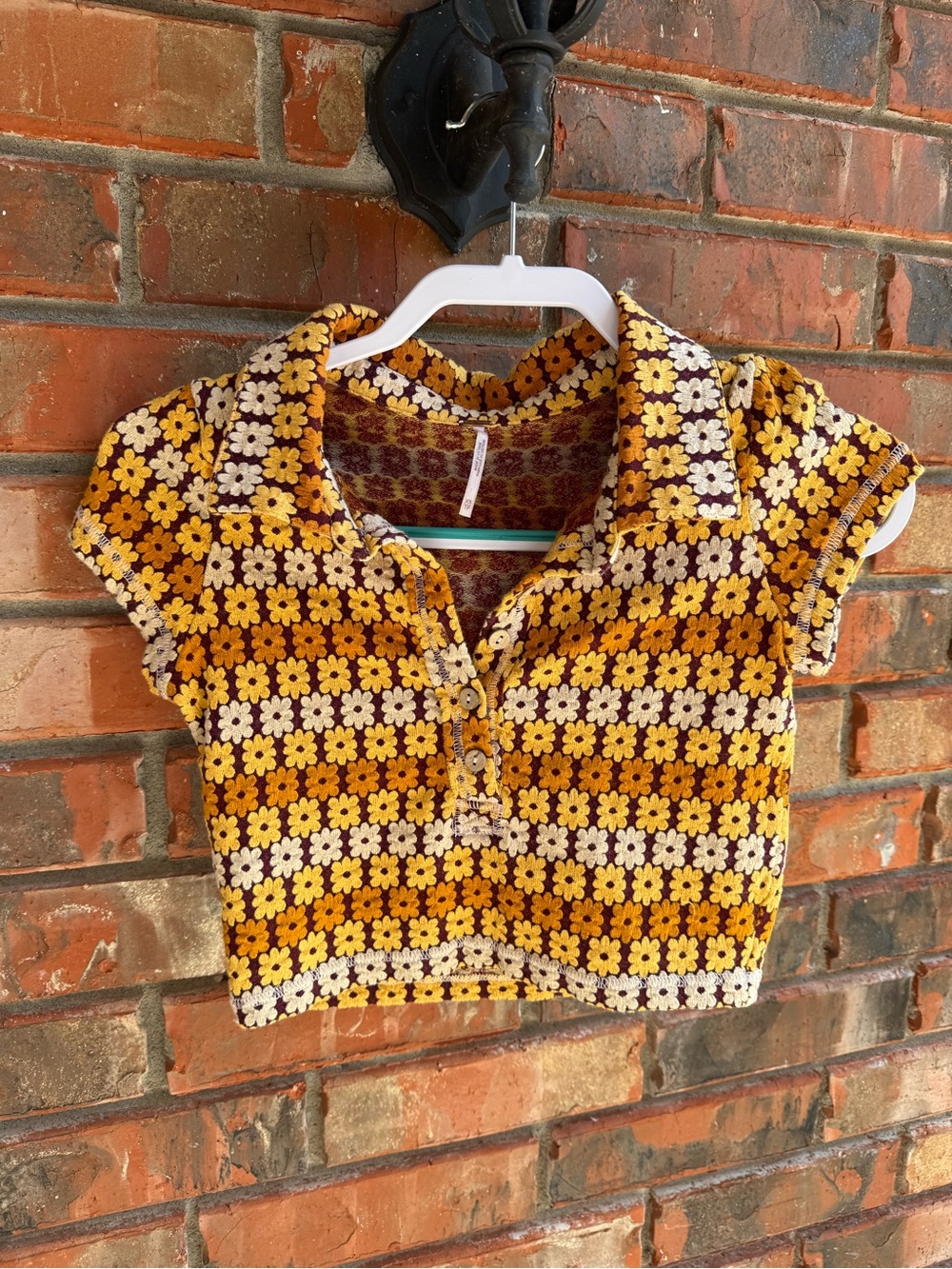 Free People Retro Floral Crop Top in Yellow and Orange